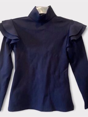 Hunter Bell Navy Blue Mason Knit Ruffled Top XS